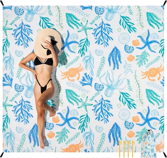 Beach Blanket Waterproof Sandproof, Extra Large Beach Blanket, Sand Free Waterproof Picnic Blanket for Beach Trip, Camping, Park & Travel Lightweight Oversized Beach Mat for Family Beach Essentials