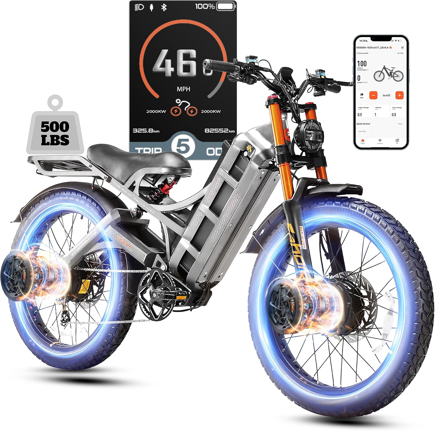 eAhora 2025 Upgraded Romeo Pro II 4000W 70AH Dual Motor Electric Mountain Bike 200Miles Long Range Ebike Air Full Suspension Electric Bike for Adults, UL2849