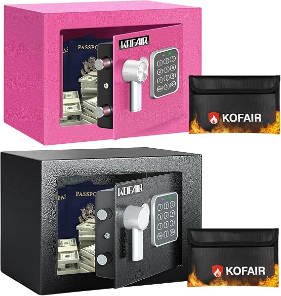 Kofair Safe Box (0.23 Cubic Feet pink) with Fireproof Bag and Safe Box (0.23 Cubic Feet) with Fireproof Bag