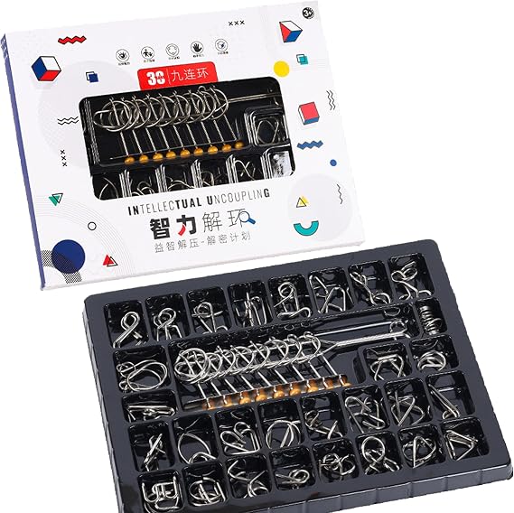 Metal Wire Puzzles Brain Teaser, IQ Test Toy Mind Game Jigsaw Magic Trick Toys for Kids and Adults Set of 30