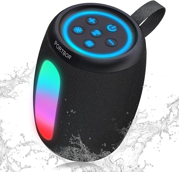 Bluetooth Speaker Portable Wireless, Powerful Stereo Loud Sound, 30H Playtime, IPX5 Waterproof, 8 Light Modes, TWS, for Outdoor/Party/Travel/Camping, Beach Essentials, Birthday Gifts for Men Women