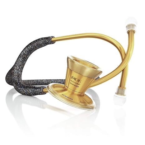 MDF Instruments,ProCardial Cardiology Stethoscope, Lightweight Titanium,Black Glitter/Gold, MDF797TGLK + MDF Hard Travel Carrying Case with Mesh Pocket, Medium Size