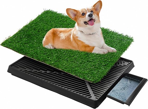 COZIWOW Grass Pad for Dogs with Tray, 25"×20" Dog Grass Pad with Tray for Puppy Potty Training, Washable Indoor Dog Potty Grass, Resuable Artificial Porch Potty Pet Loo