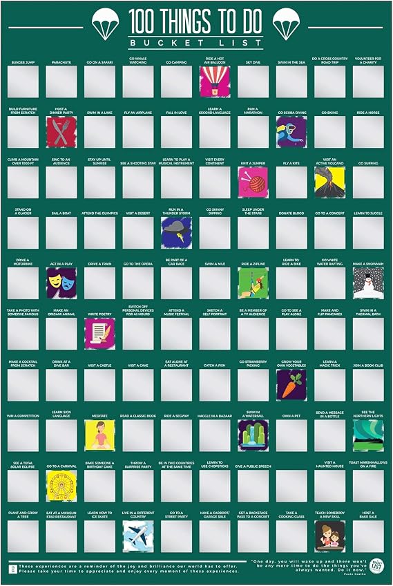 Gift Republic 100 Things to Do Bucket List Scratch Poster, Green, GR630006 for Playroom