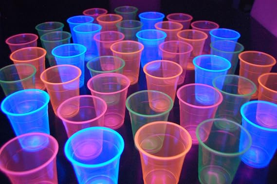 DirectGlow 12oz Neon Assorted Blacklight Reactive Soft Plastic Cups (Multicolor, 40)
