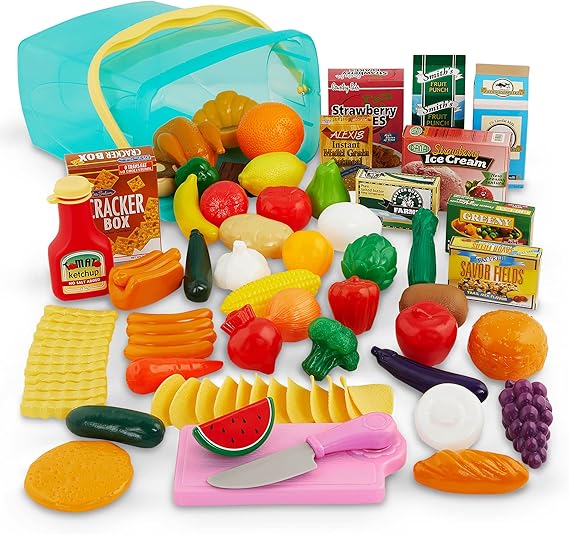 Battat Play Food Kitchen Toys Grocery Store Pretend Play Pantry in A Bucket 3+ Years (79 Pieces)