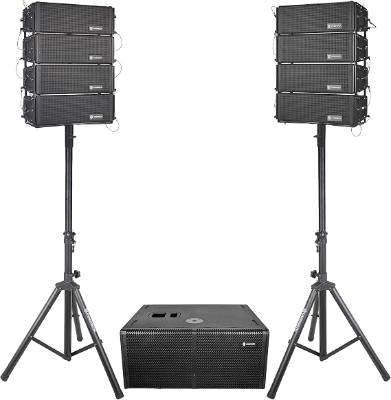 PRORECK Concert Set 6000W P.M.P.O Stereo/Mono DJ Powered PA Speaker System Combo Set Dual 4 Line Array Speaker and Dual 12-inch Active Subwoofer with Bluetooth, DSP Suitable for Concert, Large Live