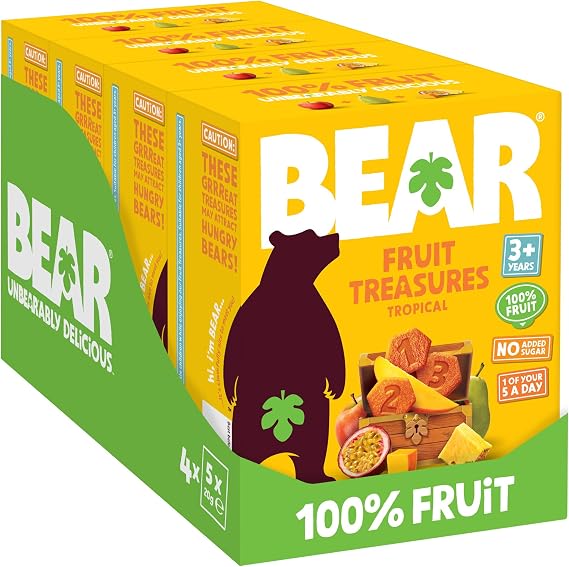 BEAR Tropical FRUIT TREASURES - Delicious Real Fruit - Suitable for 3+ years - Healthy - 4 x 5 (20 packs)
