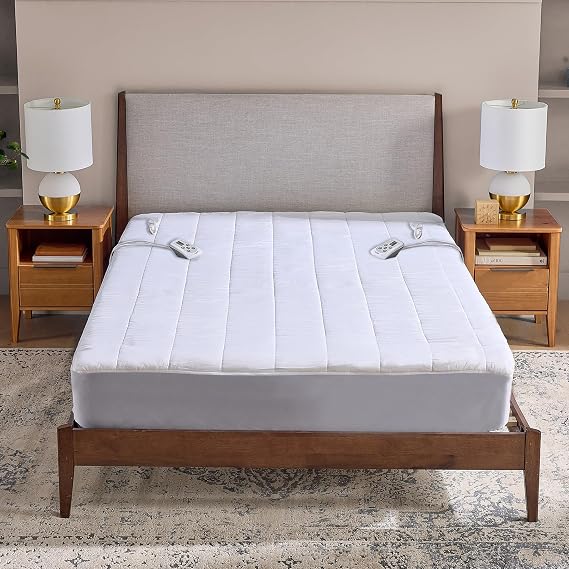 Therapedic Heated Mattress Pad Plug-in Bed Warmer with Dual Controllers, 10 Heat Settings, Adjustable Timer, Machine Washable, ETL Certified Auto Shut-Off (King, 76x80 Inches, White)