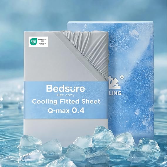 Bedsure Cooling Fitted Sheet Only for Hot Sleeper, Queen Size, Grey