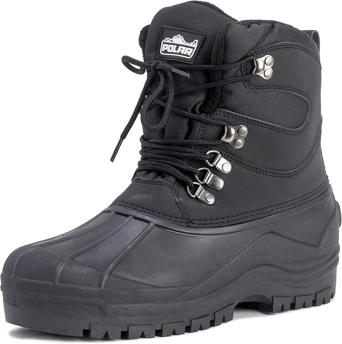 Polar Mens Short Nylon Mesh With Overlay Duck Waterproof Sole Lace Up Winter Snow Boots
