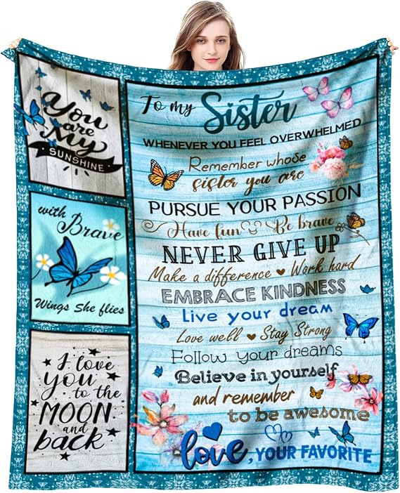 Sister Blankets from Sisters, Sister Gift from Sis, Graduation Gifts for Sisters, Best Sis Ever Gift for Women, Happy Birthday Gifts to My Sis Throw Blanket 60 x 50 inch