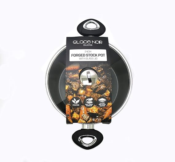 Daewoo CKW2275 Glace Noir 24cm Forged Black Casserole with Glass Lid and Ceramic Non-Stick Coating, Suitable for Gas, Electric and Induction Cooking, Sturdy Soft Touch Handles, Aluminium