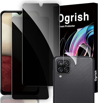 2 Pack Privacy Tempered Glass Screen Protector for Samsung Galaxy A12a12 Nacho - and 2 Pack Camera Lens Protector - Anti-fingerprint,Shatter Proof,HD Clarity Anti-spy