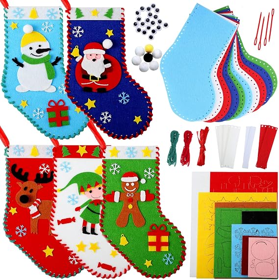 Breling 10 Pcs Felt Christmas Stocking Craft Kit, DIY Sewing