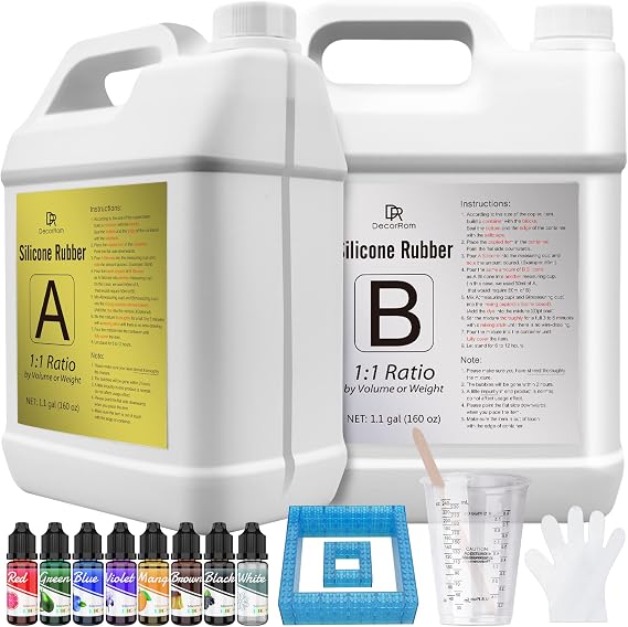 Silicone Rubber - 9 kg / 8.3 L Liquid Silicone with Silicone Colours Demoulding Blocks for Silicone Mould Making - Easy 1:1 Ratio Mould Silicone for Resin Moulds Soap Mould Casting Crafts