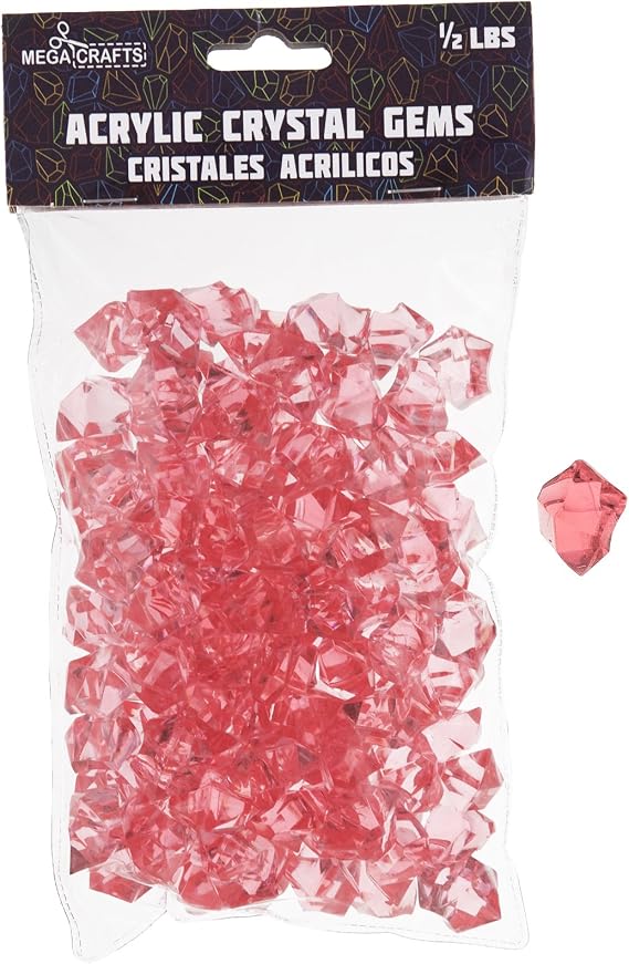 Mega Crafts 1/2 Pound Acrylic Ice Rock Cubes Coral, Sparkling Crystal-Like Plastic Shiny Gems, Arts & Crafts, Vase Fillers, Table Scatters, Weddings, Event Party Decoration, Pebble Stones
