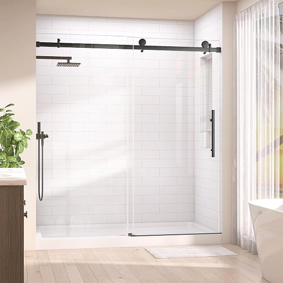 Frameless Shower Door Single Sliding 68-72'' W x 76'' H, Matte Black