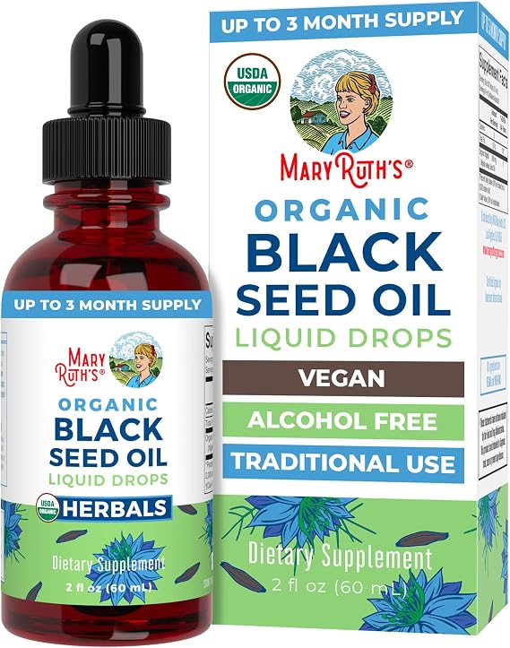 MARYRUTH'S Organic Black Seed Oil Drops | 600mg Cold Pressed Nigella Sativa Seed Oil | Supports Immunity + Respiratory & Cardiovascular Health | Vegan | USDA Organic | CLP Certified | Non-GMO | 2 oz