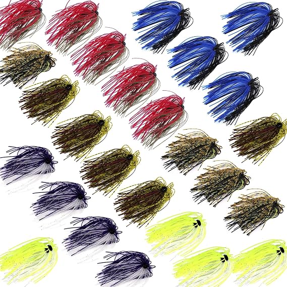 Silicone Jig Skirts Fishing Lures 50 Strands Bass Fishing Jigs Spinnerbait Skirts Replacement Kit Squid Jig Spinner Bait DIY Fishing Lures 12/24 Bundles