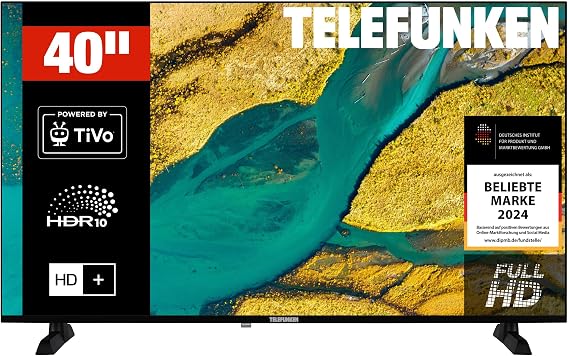 TELEFUNKEN XF40TP900S Fernseher 40 Zoll Smart TV Powered by TiVo Full HD HDR TV mit Triple-Tuner und 6 Monate HD+ inkl. LED Fernseher (2026) [Energieklasse E]
