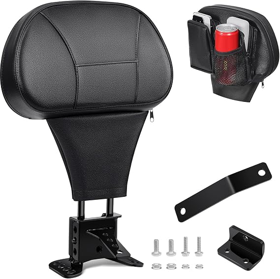 PBYMT Driver Rider Backrest, Adjustable Rider Driver Backrest with Storage Fit for Harley Davidson Touring Road Glide Electra Glide Road King Street Glide 1988-2024 (Black)