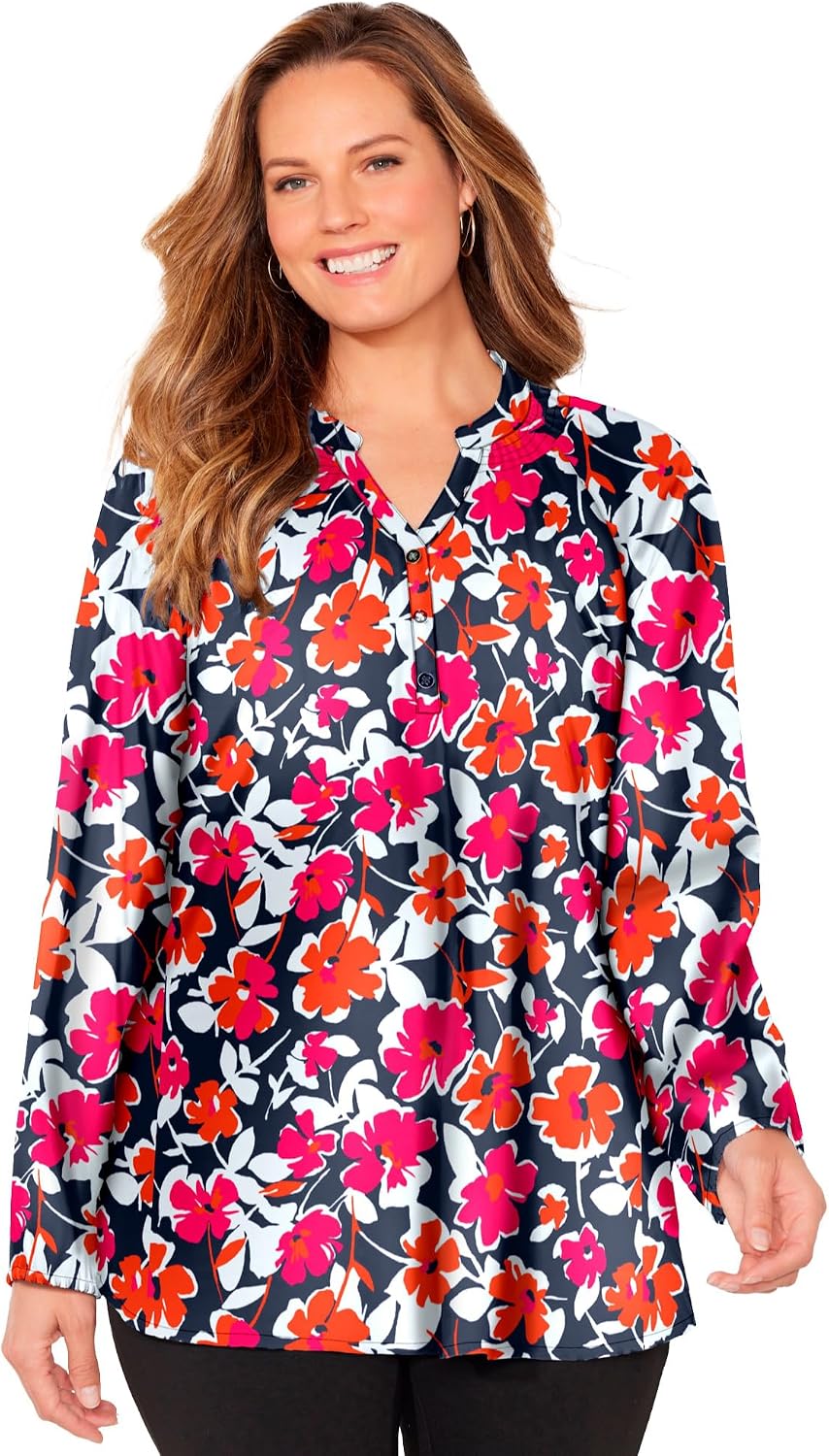 Catherines Womens Plus Size Liz&Me Henley Peasant Georgette Blouse