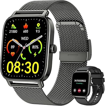 Smart Watch for Men Women Fitness Tracker Waterproof Bluetooth Call Answer Make Smart Watches for Android iPhone Digital Mens Watches Activity Smartwatch Pedometer Heart Rate Monitor 120 Sports Model