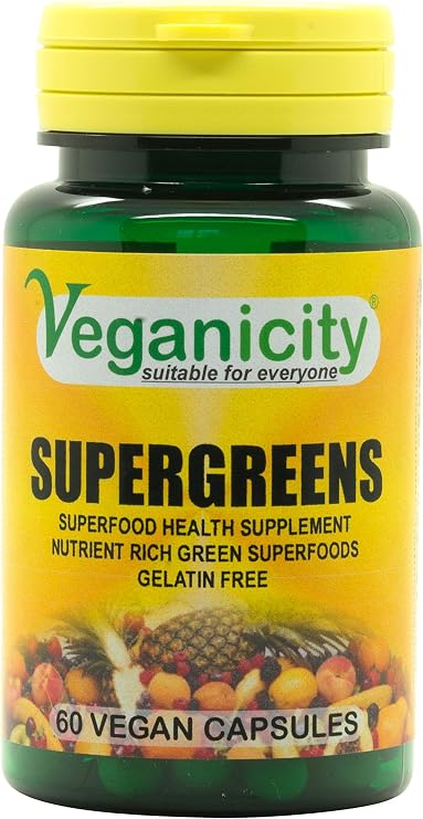 SuperGreens 500mg Capsules : Superfood General Health & Well-Being Supplement : 60 Vcapsules