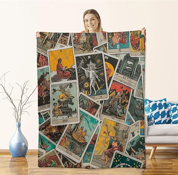 Tarot Card Collage Throw Blanket for Adults & Kids, Flannel, 60" x 50"