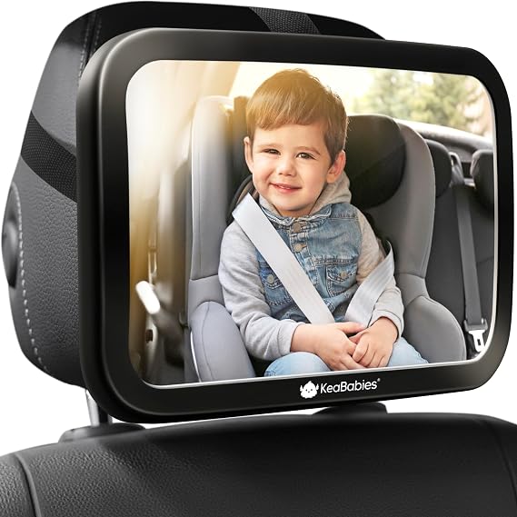 KeaBabies Baby Car Seat Mirror, Wide View, Shatterproof (Sleek Black)