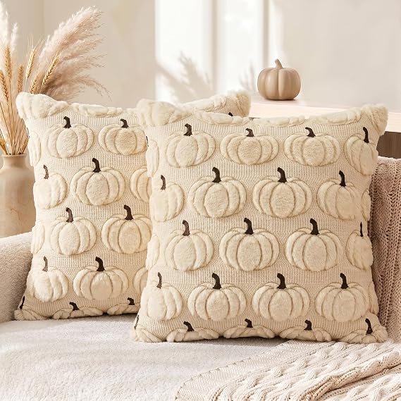 AVOIN colorlife Beige Fall Pumpkin Throw Pillow Covers 20x20 Inch