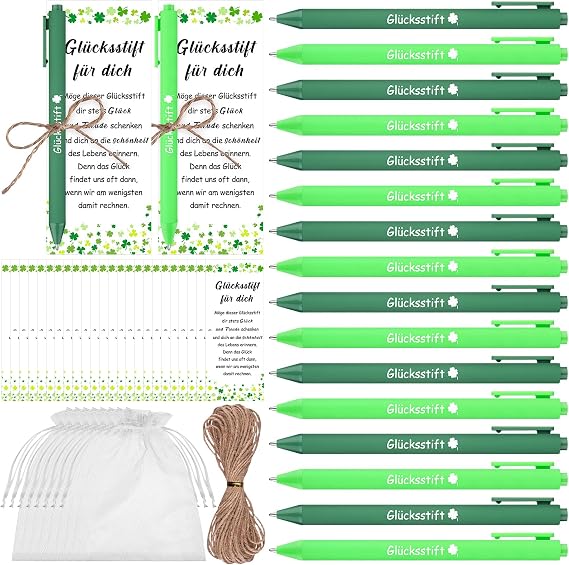 Set of 24 Lucky Pencils Four Leaf Clover Ballpoint Pen Thank You Gifts for Colleagues School Leaving Gift Small Gift for Team Employee Educator Exam Retirement Lucky Charm