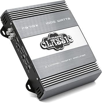 Pyramid PB715X 1000W 2-Channel Bridgeable Car Amplifier MOSFET Power Supply, Tri-Way Config, 13.8V DC, RCA Input, 90dB SNR, Car Mount, Thermal Protection