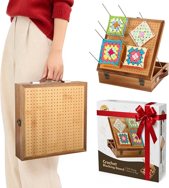 12.0" Crochet Blocking Board with Storage Drawer & Pegs for Crochet Project
