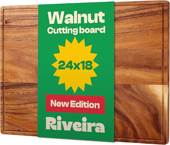 Riveira Walnut Wood Cutting Board Gourmet Black Walnut Grandeur: 24 x 18 Wooden Cutting Board Wooden Cutting Boards For Kitchen Decorative Innovative Juice Grooves Walnut Wooden Chopping Board