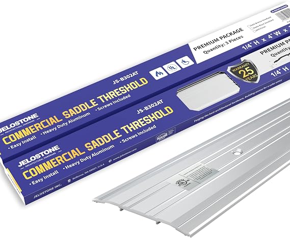 3 Pack - 4"W x 1/4"H x 36"L Premium Package Aluminum Door Threshold (Mill)- Door Saddle- ADA accessible Barrier Free- Fire Rated- Door Thresholds for Exterior Doors, B302AT