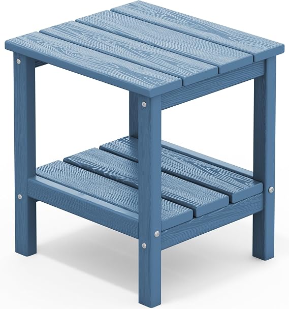 SERWALL 2-Tier HDPE Outdoor Side Table, Weatherproof Rectangular Adirondack Side Table, Blue