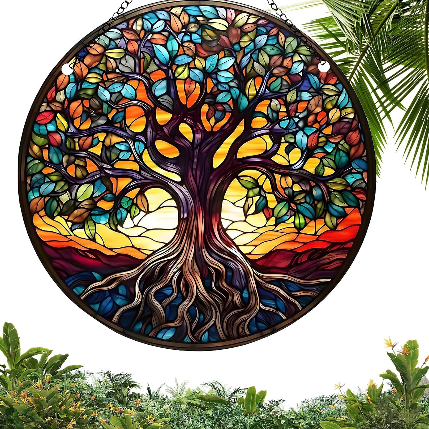 Tree Of Life Wall Art Hanging Garden Ornaments Outdoor, Garden Wall Art Outdoor Decoration, Colorful Circular Ornament, Suitable for Courtyards Porches or Living Rooms