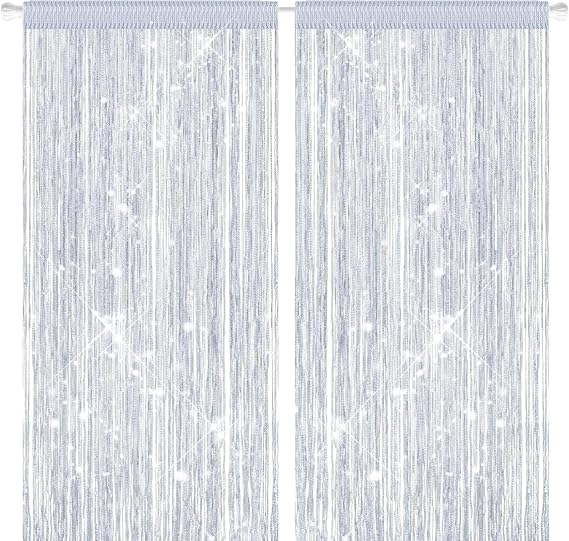 2 PCS Beaded Door Curtain 100 x 200cm Fly Screens for Doors,Silver | 100% Polyester Door Fly Screen Curtain Glitter String Tassel Curtains Fringe Panel Tassel Door Beads Curtains to Stop Flies