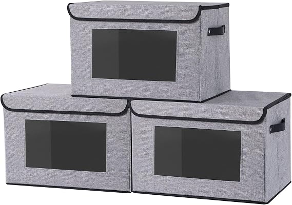 Gray Storage Baskets with Lid,Closet Bin,13x9.1x7.9In,3Pack