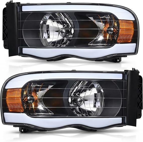 AUTOSAVER88 LED DRL Headlight Assembly Compatible with 02-05 Dodge Ram 1500 | Compatible with 2003-2005 Dodge Ram 2500 3500, LED DRL, Black Housing, Bright Beam, Waterproof, Impact-Resistant PC Lens