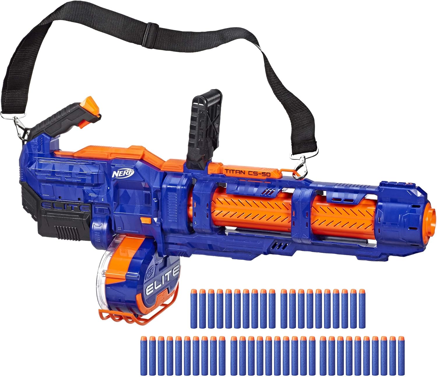Nerf Elite Titan CS-50 Toy Blaster - Fully Motorized, 50-Dart Drum, 50 Official Elite Darts, Spinning Barrel - for Kids, Teens, Adults