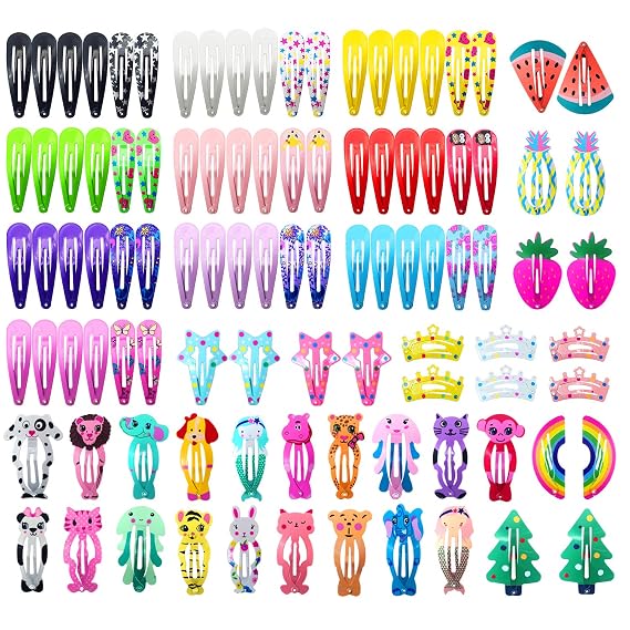 Hair Clips for Girls, Funtopia 100Pcs Snap Barrettes for Kids Teens Women