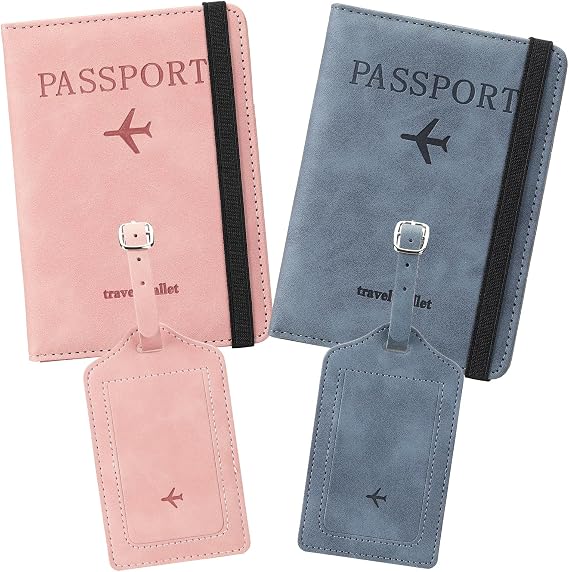 RNIEGA 2 Set Passport Covers Holder for Travel Leather Rfid Passport Wallets Holder for Mr and Mrs