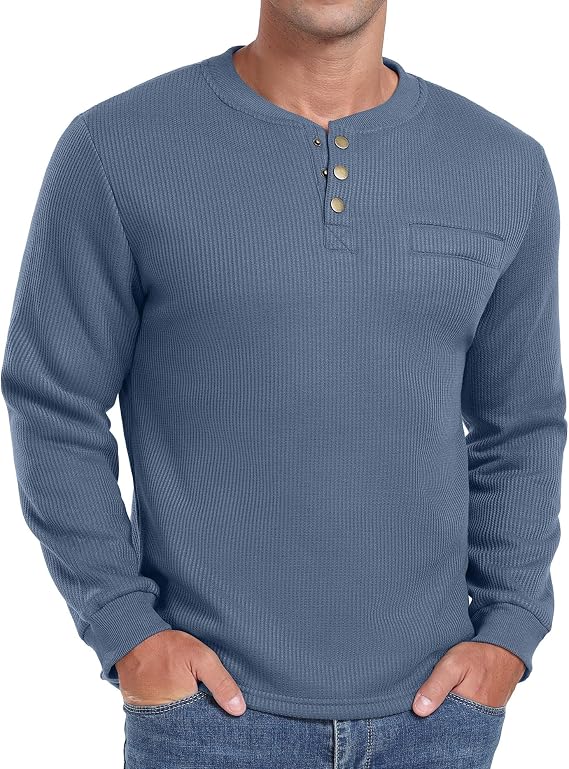 Sailwind Men's Henley Shirt Fleece Lined Long Sleeve Heavyweight Thermal Layer Pullover
