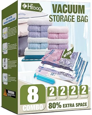 Vacuum Storage Bags, Space Saver Vacuum Seal Storage Bags 8-Pack Sealer Bags for Clothes, Clothing, Bedding, Comforter, Blanket 8C