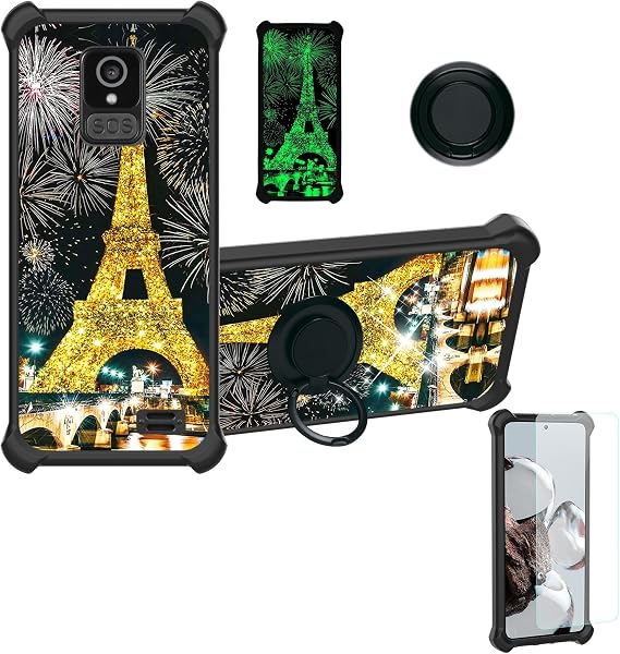 jioeuinly BRONDI Amico Pocket Case Compatible with BRONDI Amico Smartphone Pocket Phone Case Cover [with Tempered Glass Screen Protector][Ring Support][Gold Glitter+Luminous] JSH-TT