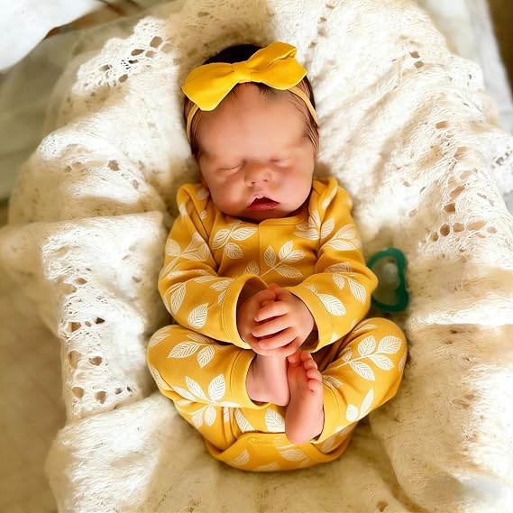 RXDOLL 18 Inch Lifelike Reborn Baby Dolls Full Body Vinyl Girl Sleeping Realistic Reborn Newborn Babies that Look Real Life Full Vinyl Baby Doll Mouth Open