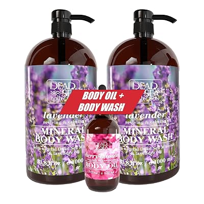 Dead Sea Collection Body Oil with Cherry Blossom 4 fl. oz Dead Sea Collection Lavender Body Wash for Women and Men - Pack of 2 67.6 fl. oz